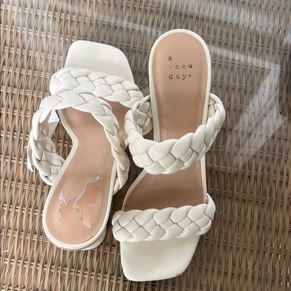 A New Day White Braided Sandals with Square-Toe Design